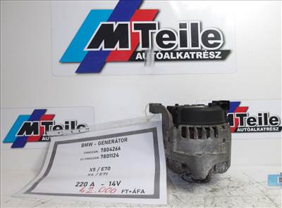 [GYÁRI BONTOTT] BMW - GENERÁTOR - 220A - 14V - X5 ; X6 / E70 ; E71 - CIKKSZÁM: 7804266 ; ÚJ CIKKSZÁM: 7801124 